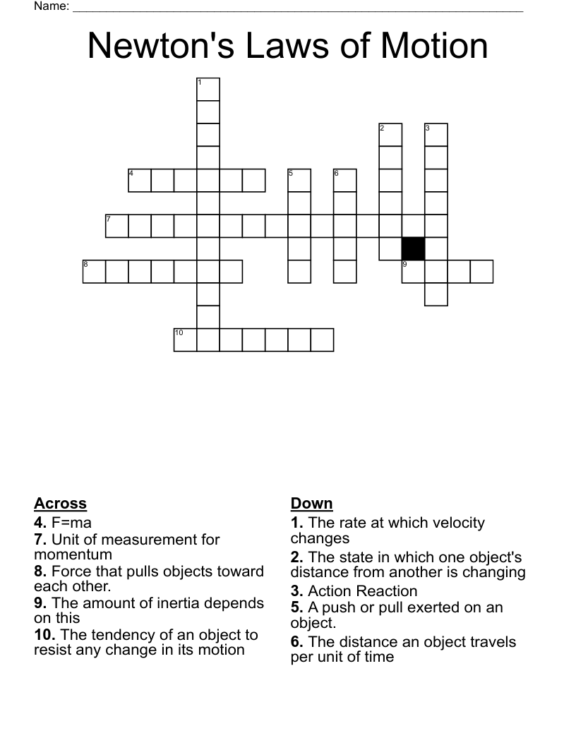 Newton's Laws of Motion Crossword