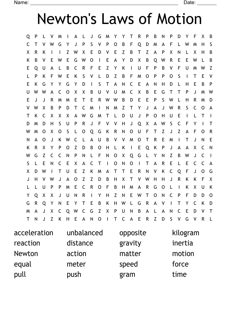 Newton's Laws of Motion Word Search
