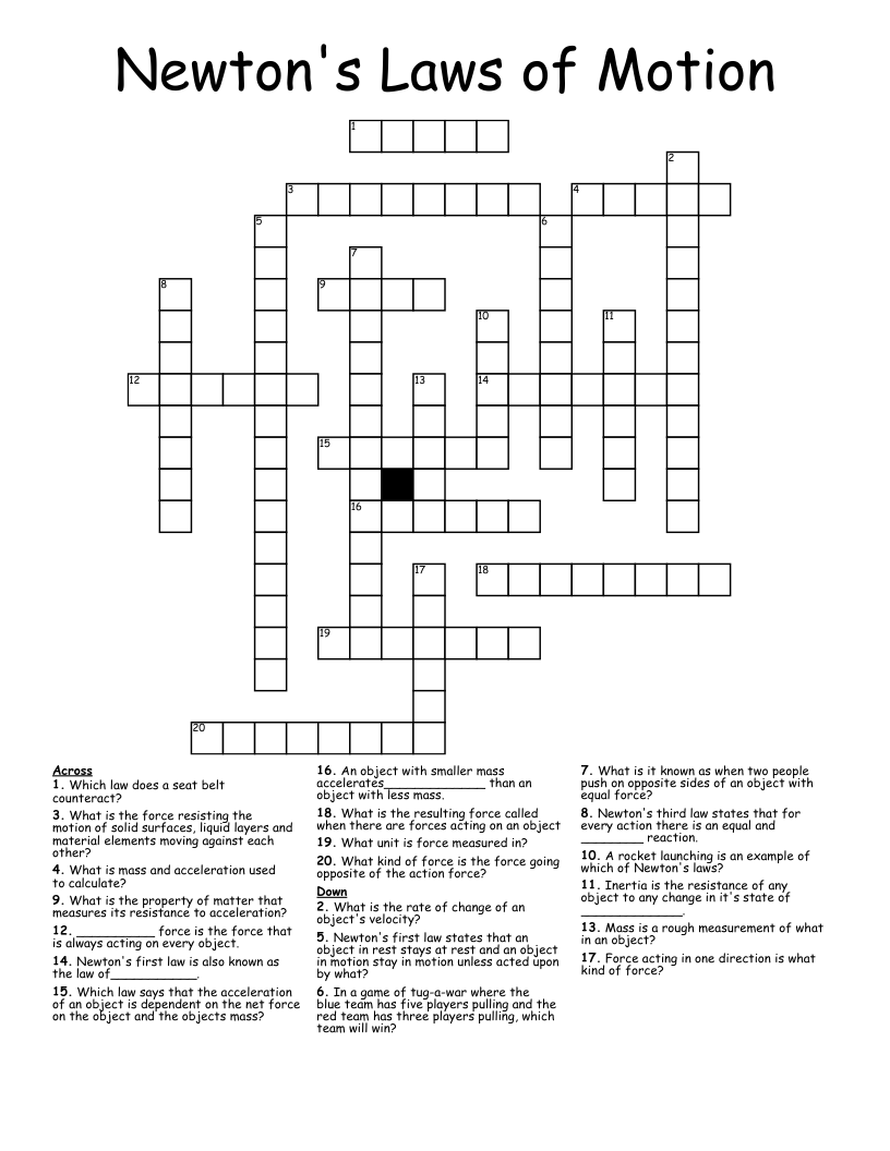 Newton's Laws of Motion Crossword