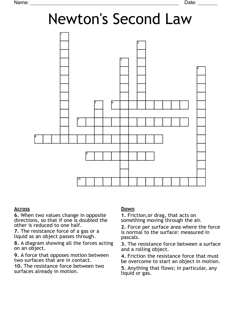 Newton's Second Law Crossword
