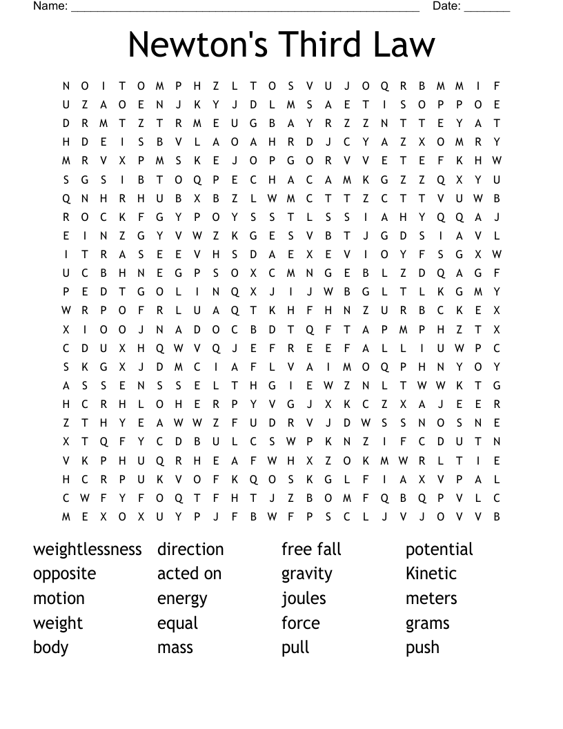 Newton's Third Law Word Search