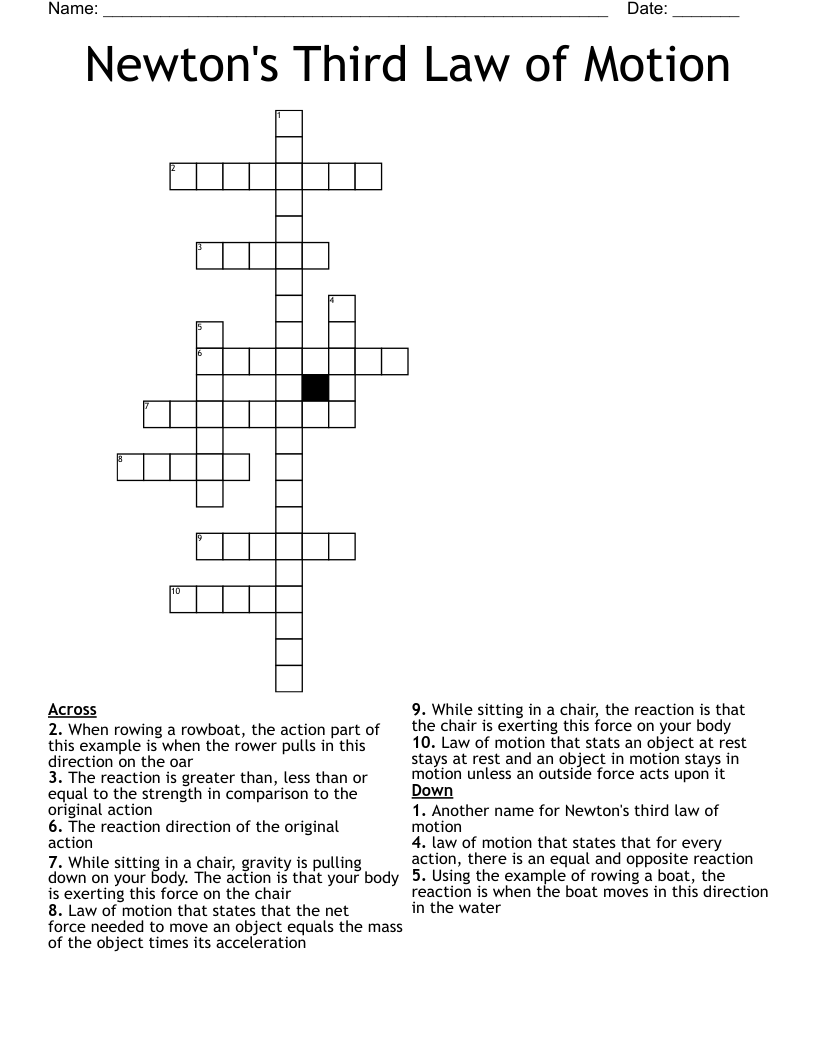 Newton's Third Law of Motion Crossword