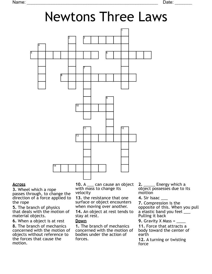 Newtons Three Laws Crossword