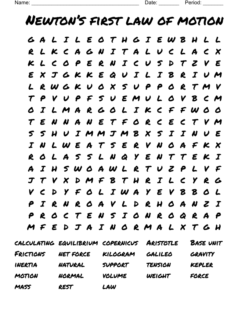 Newton’s first law of motion Word Search