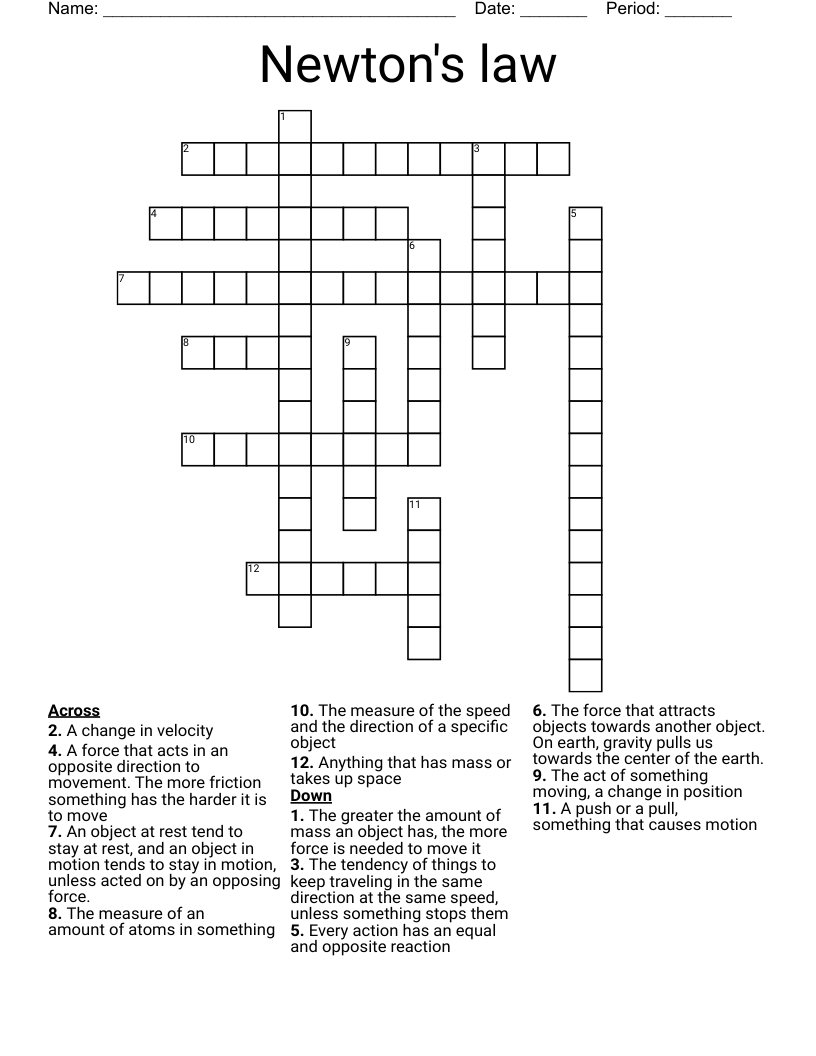 Newton's law Crossword