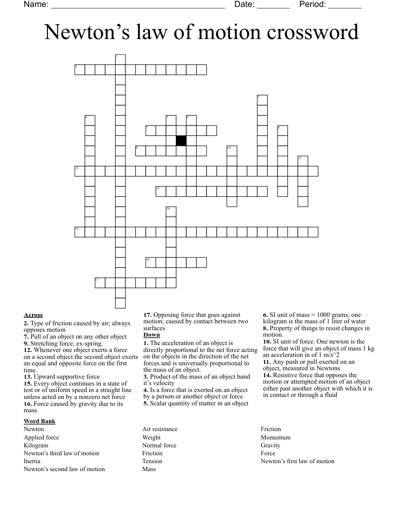 Newton’s law of motion crossword 