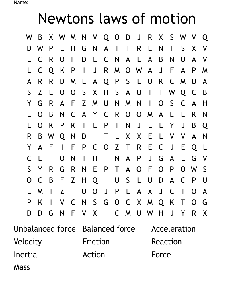 Newtons laws of motion  Word Search