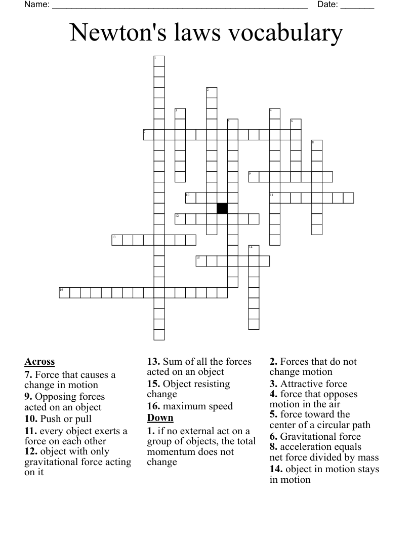 Newton's laws vocabulary Crossword