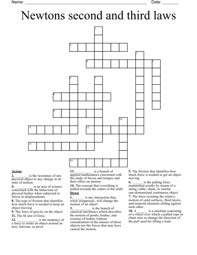 Newtons second and third laws Crossword