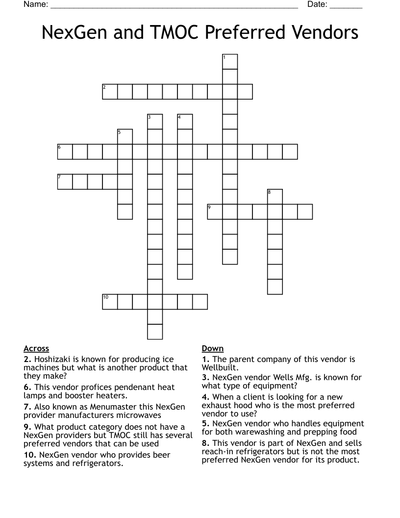 NexGen and TMOC Preferred Vendors Crossword