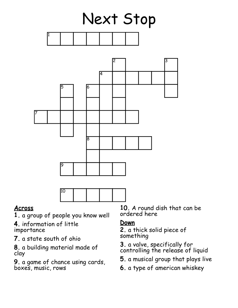 Next Stop Crossword