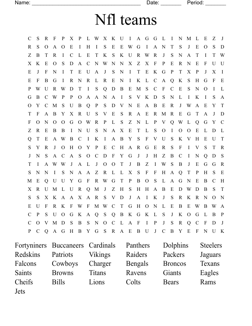 Nfl teams Word Search