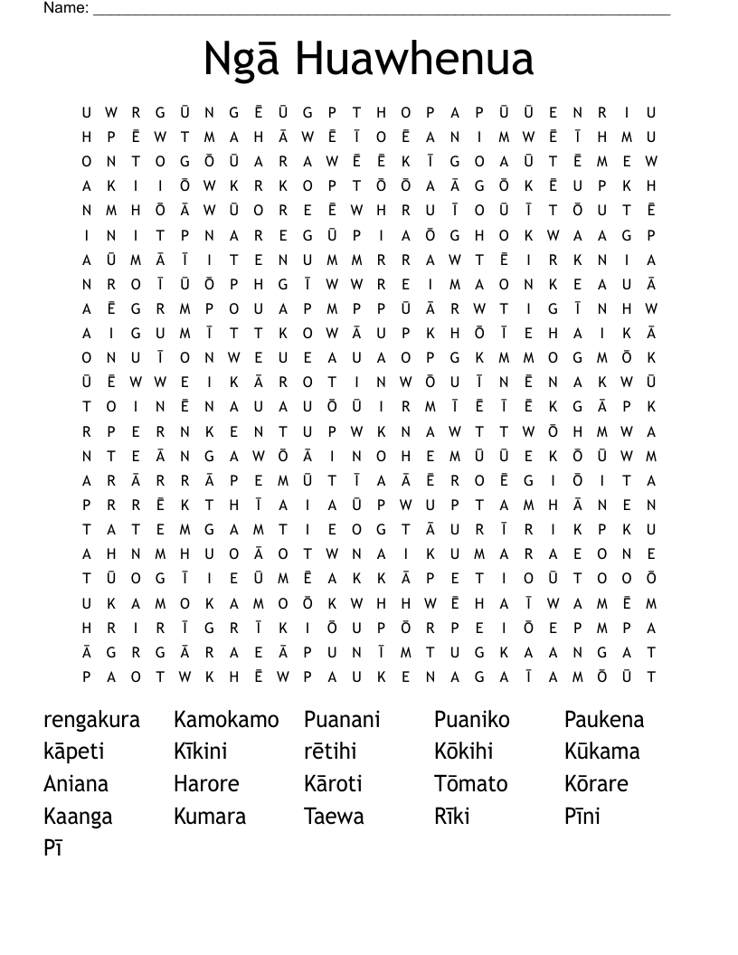 Ngā Huawhenua Word Search