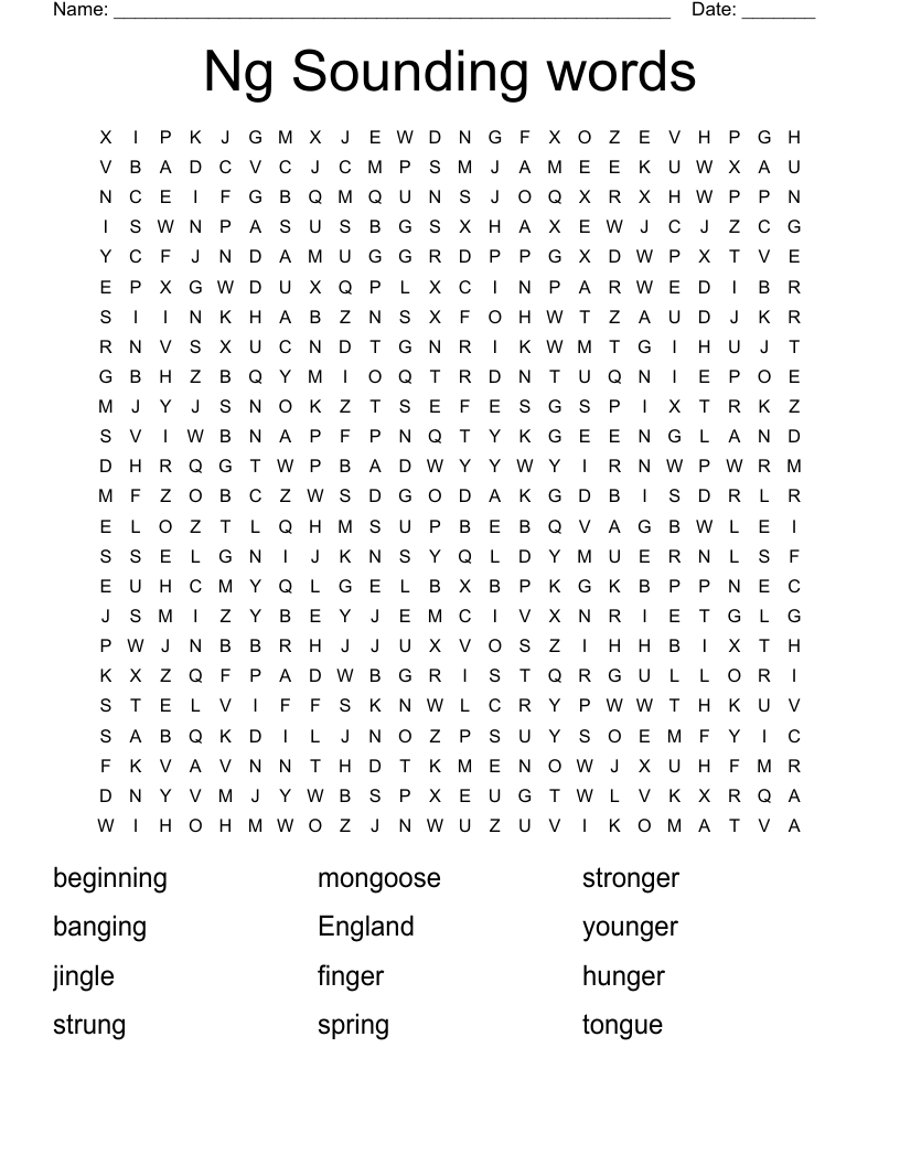 Ng Sounding words Word Search