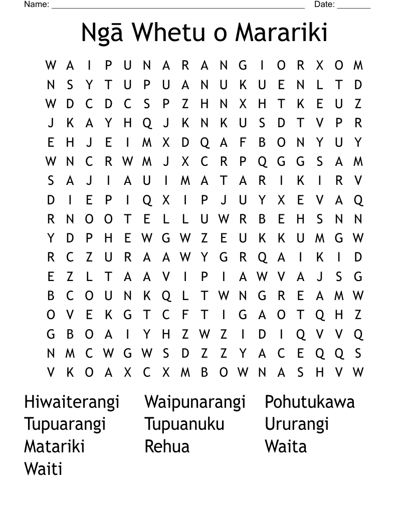 Ngā Whetu o Marariki Word Search