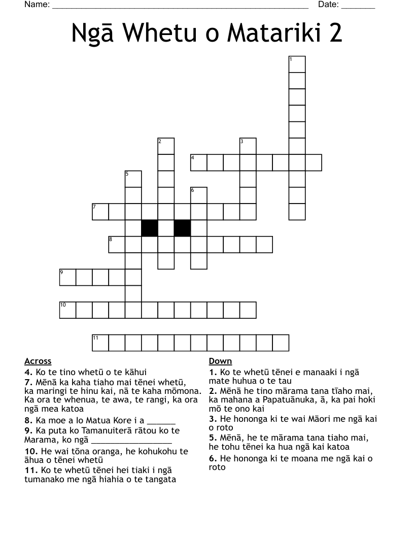 Ngā Whetu o Matariki 2 Crossword