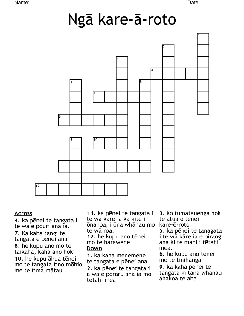 Ngā kare-ā-roto Crossword