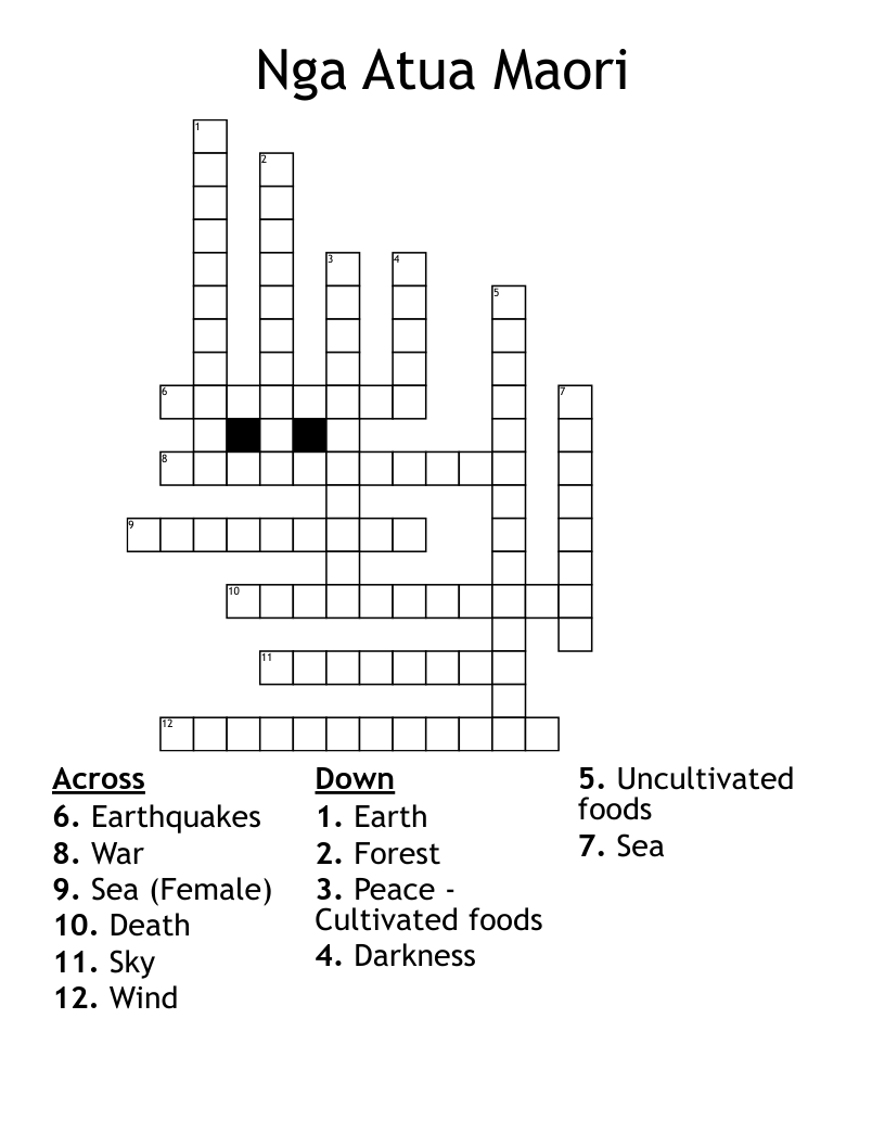 Nga Atua Maori Crossword