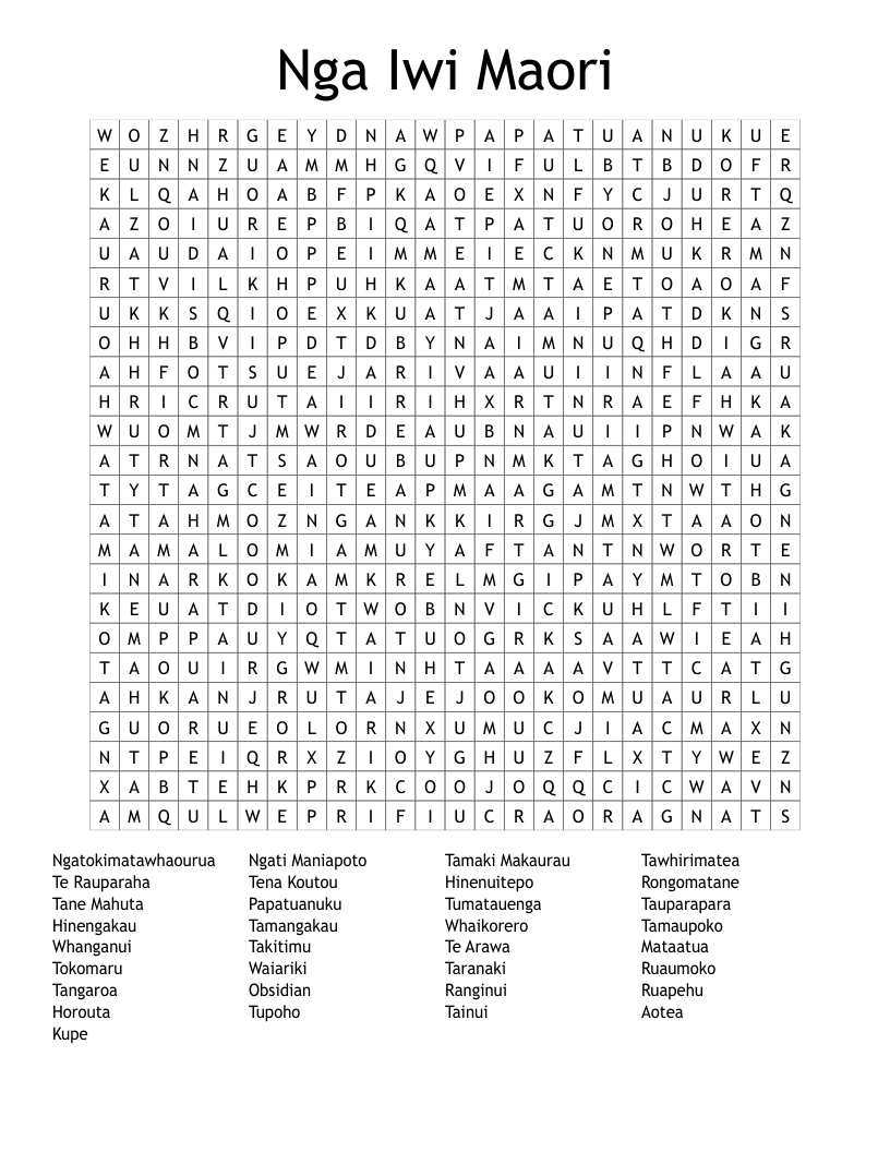 Nga Iwi Maori Word Search