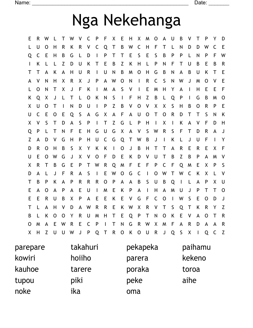 Nga Nekehanga Word Search
