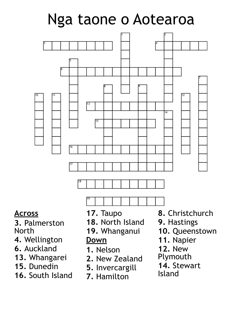 Nga taone o Aotearoa Crossword