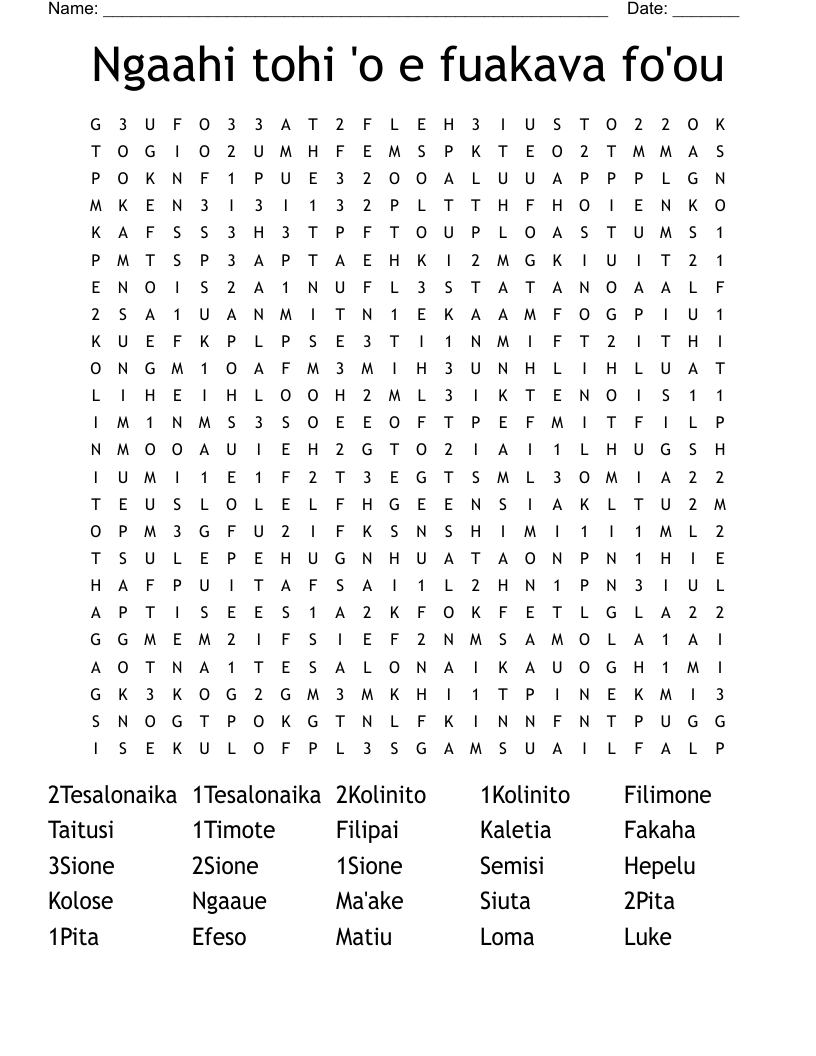Ngaahi tohi 'o e fuakava fo'ou  Word Search