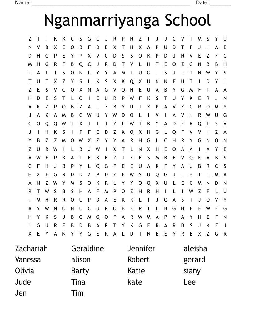 Nganmarriyanga School Word Search