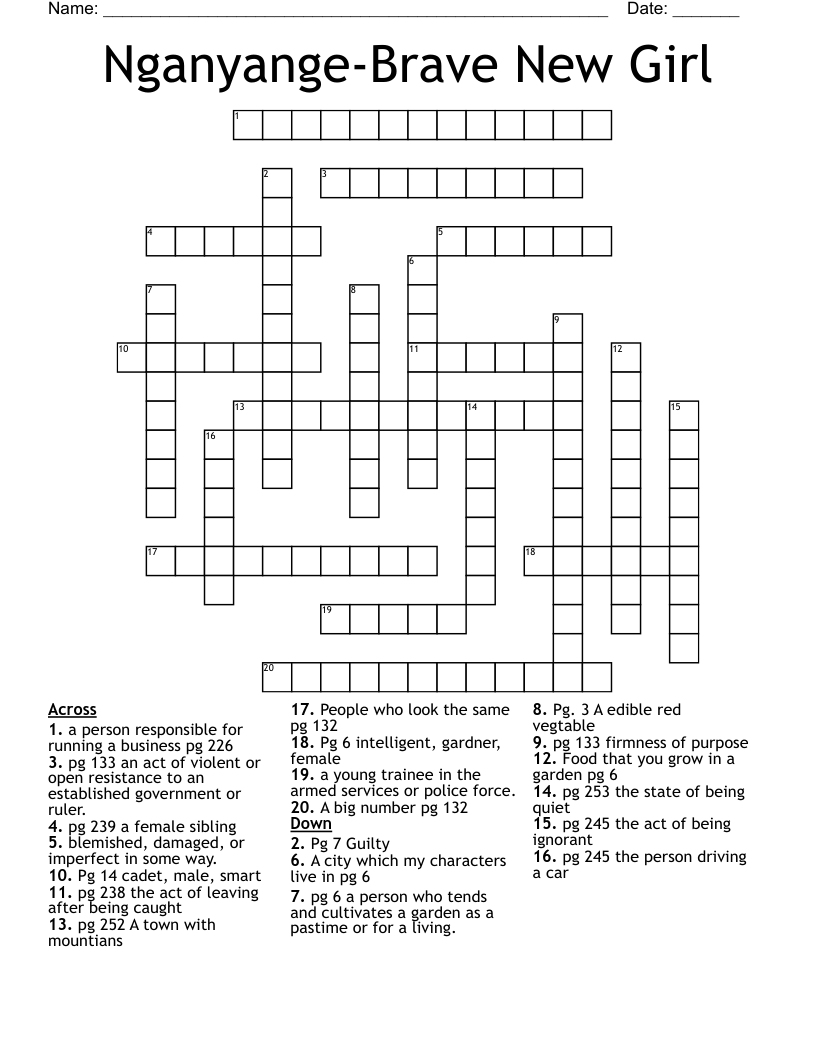 Nganyange-Brave New Girl Crossword