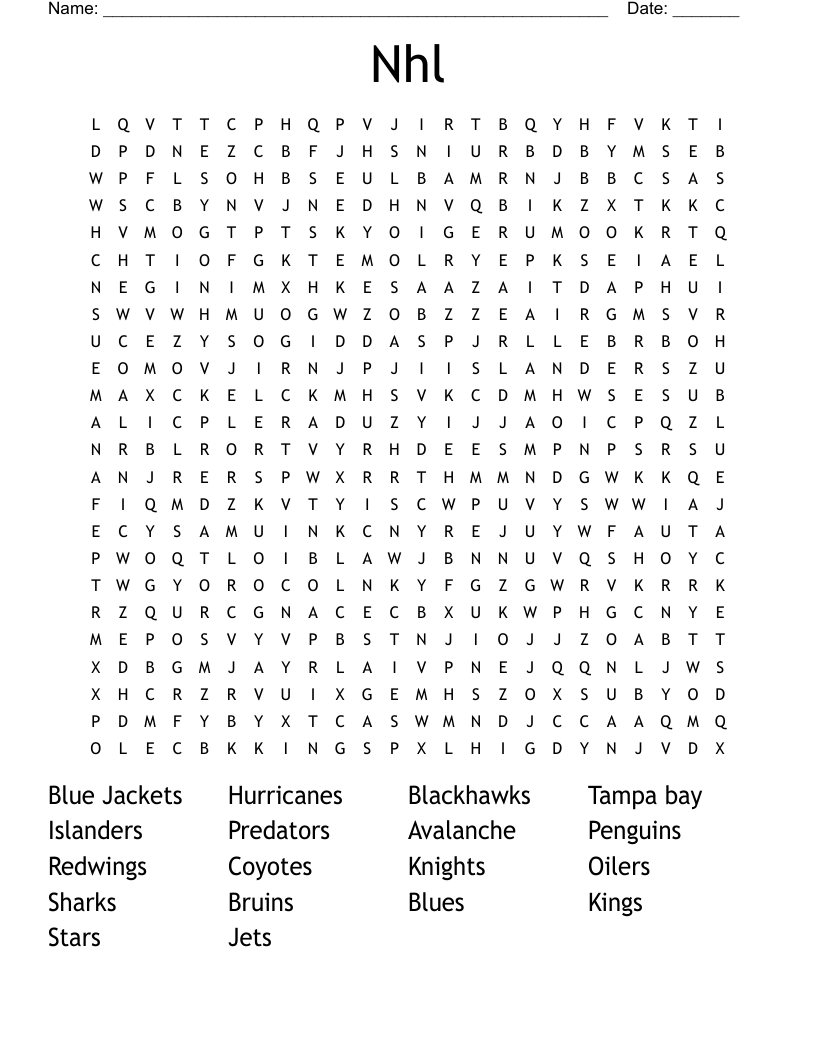 Nhl Word Search