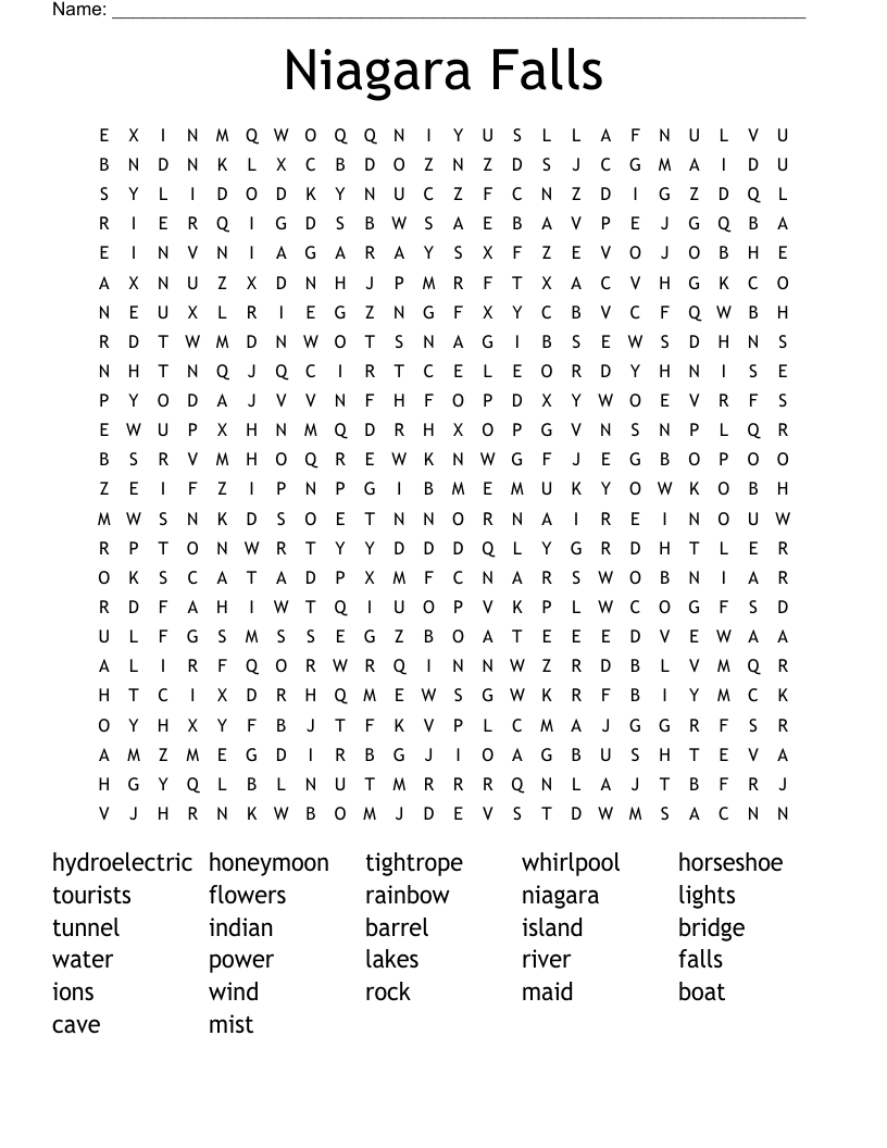 Niagara Falls Word Search