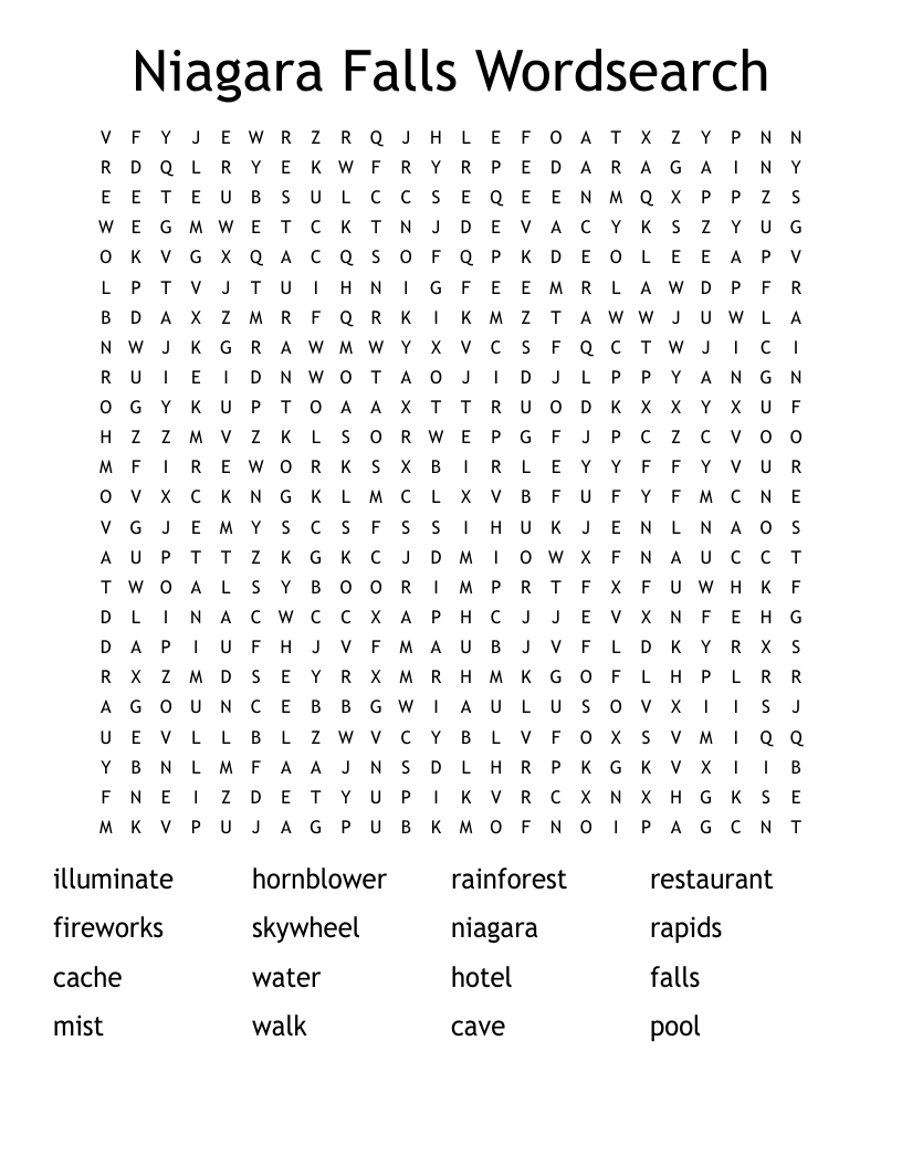 Niagara Falls Wordsearch