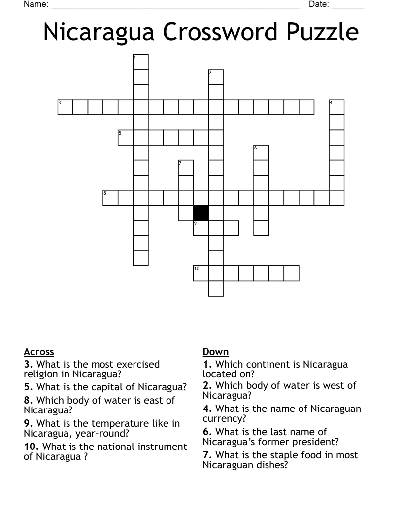 Nicaragua Crossword Puzzle
