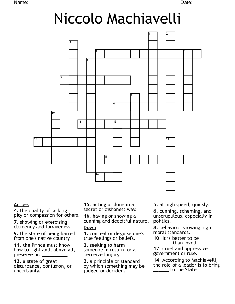 Niccolo Machiavelli Crossword