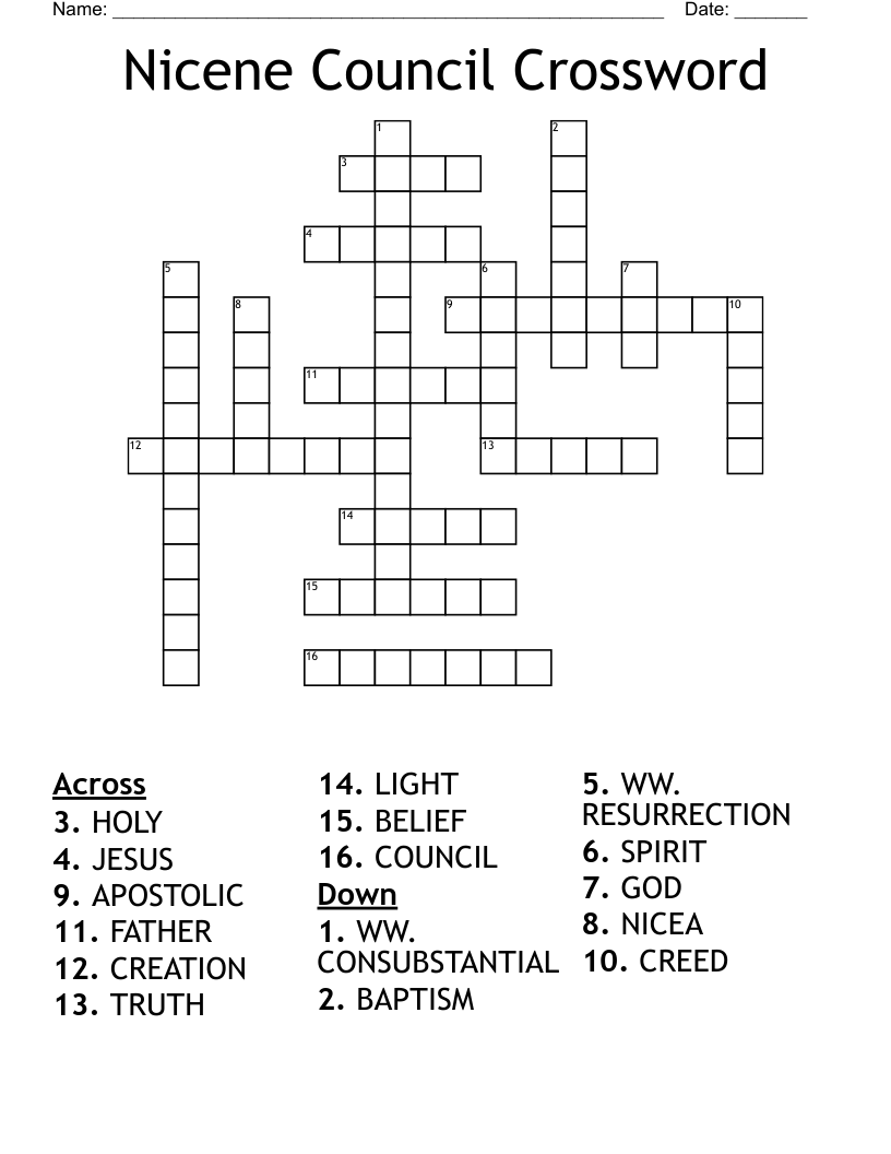 Nicene Council Crossword