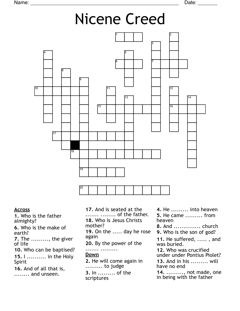 Nicene Creed Crossword