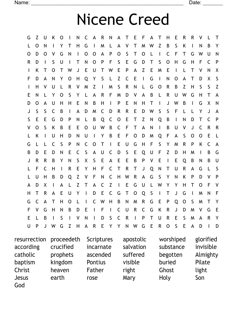 Nicene Creed Word Search