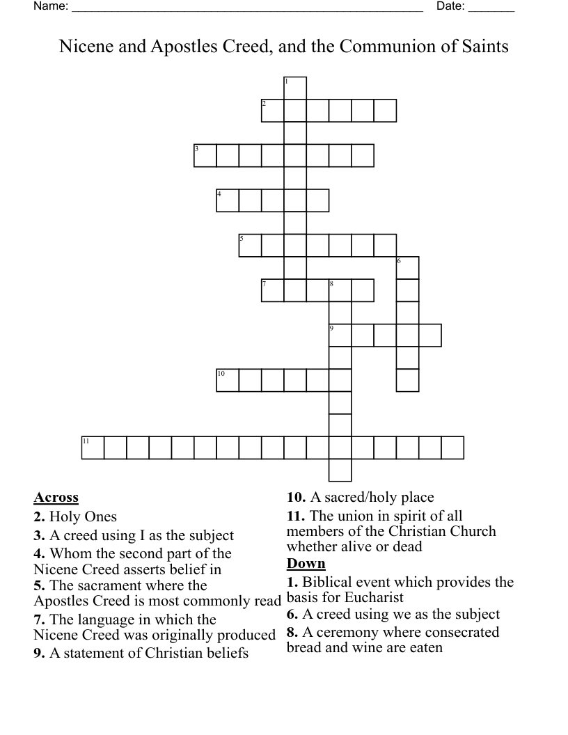 Nicene and Apostles Creed, and the Communion of Saints Crossword