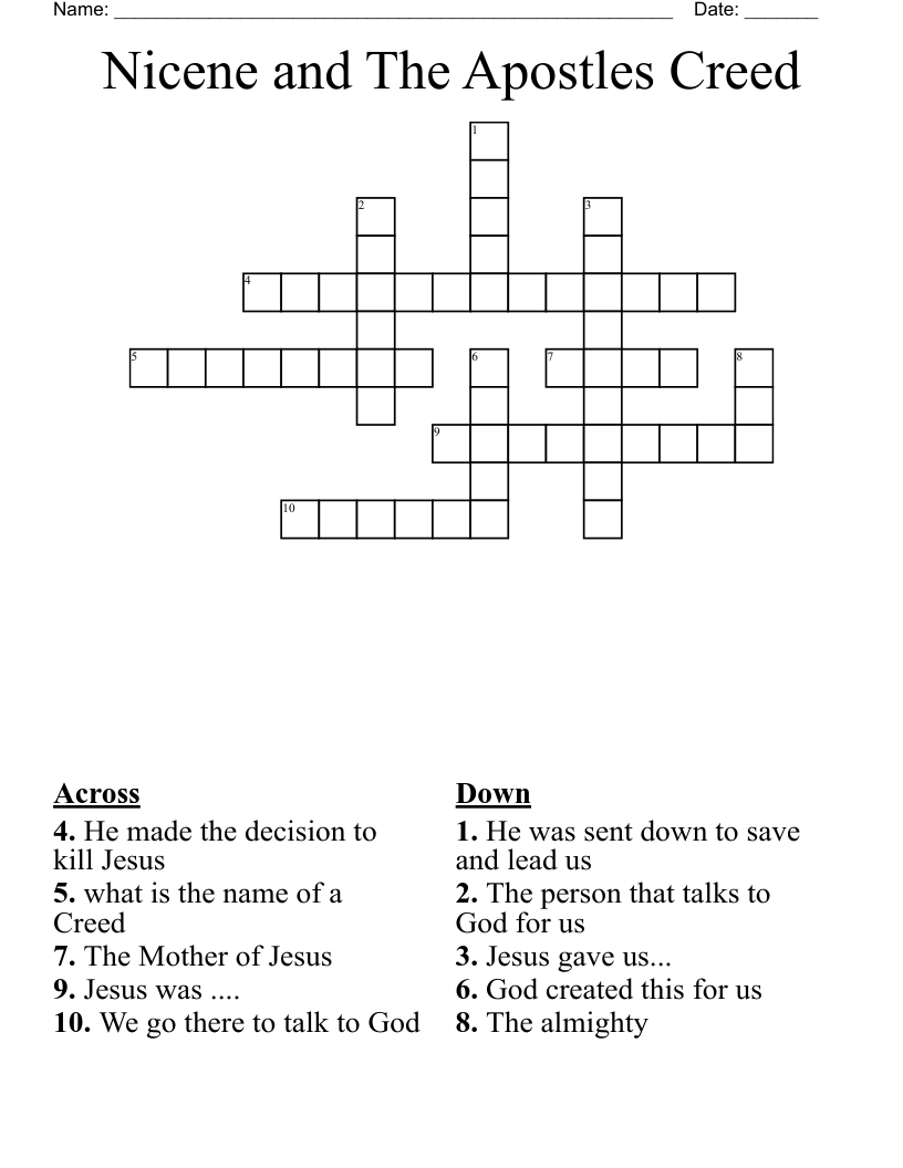 Nicene and The Apostles Creed  Crossword