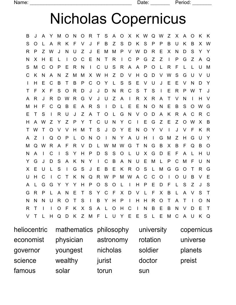 Nicholas Copernicus Word Search