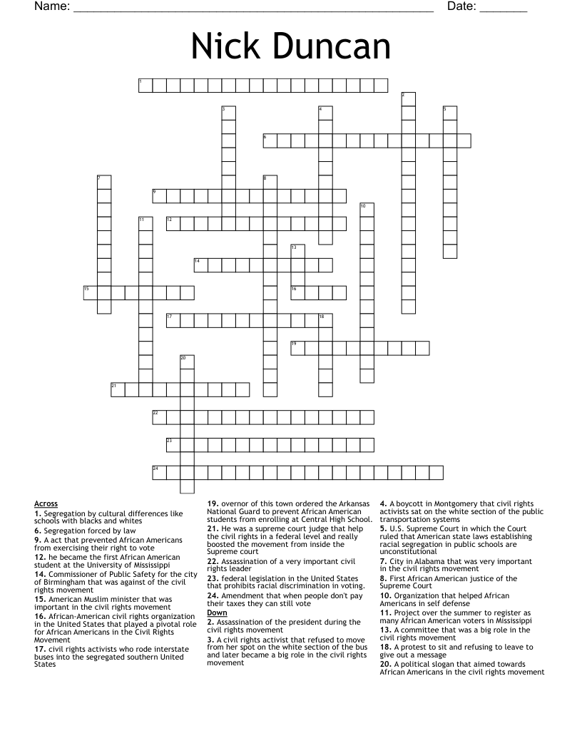 Nick Duncan Crossword