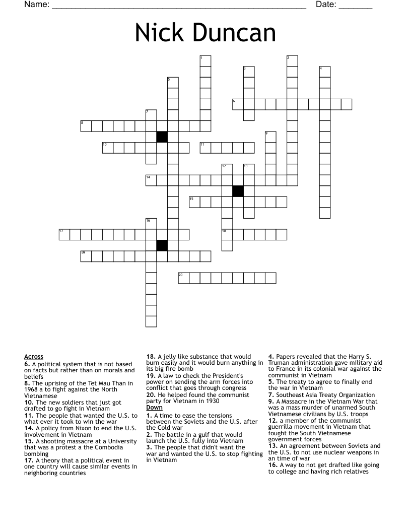 Nick Duncan Crossword