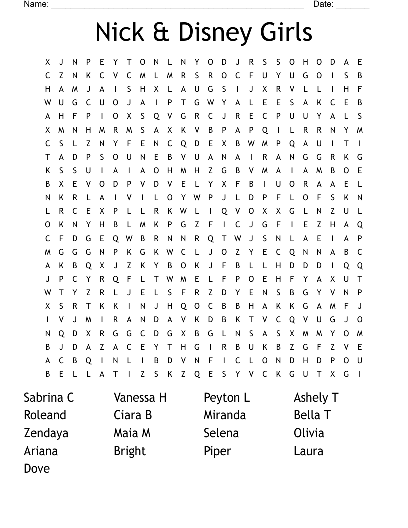 Nick & Disney Girls Word Search