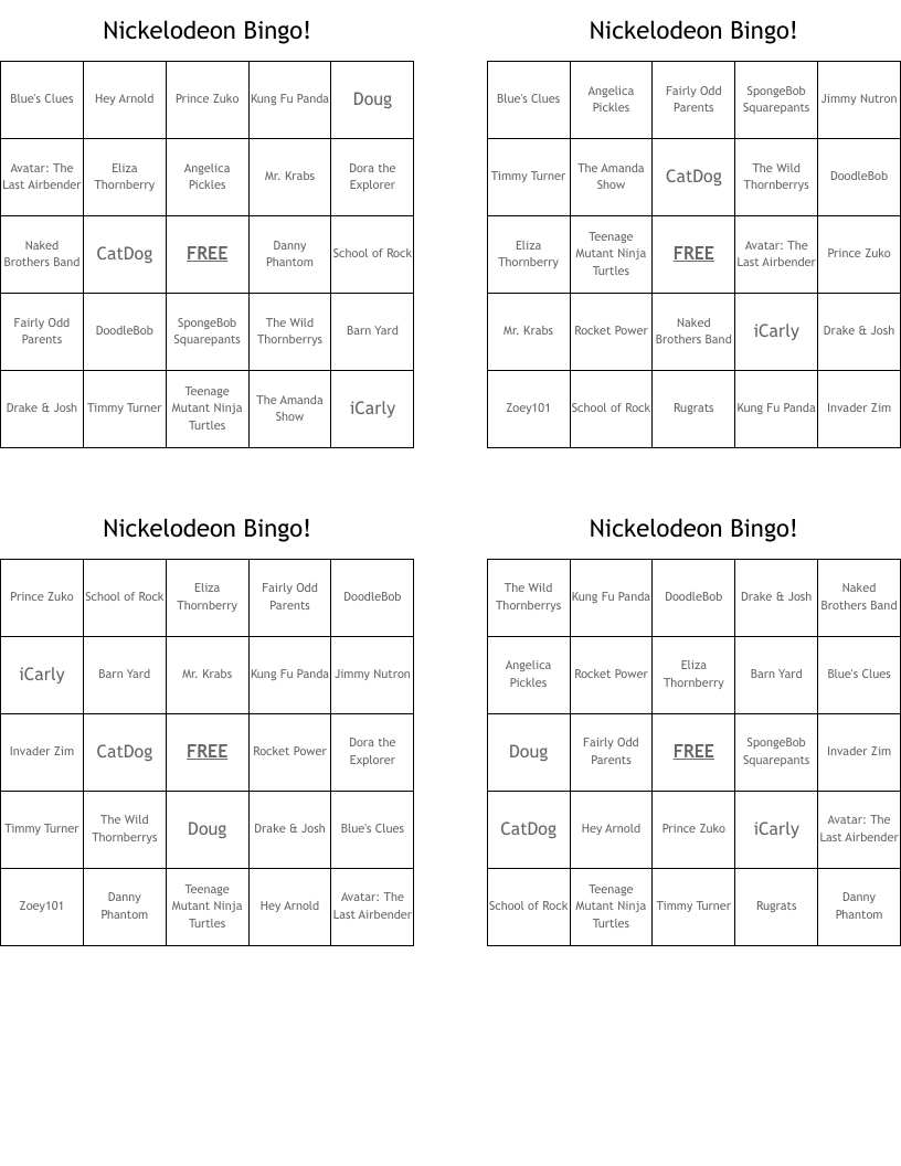 Nickelodeon Bingo!