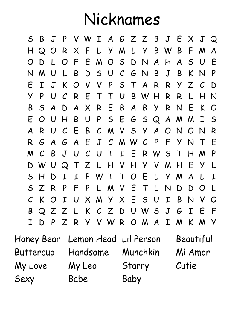 Nicknames  Word Search