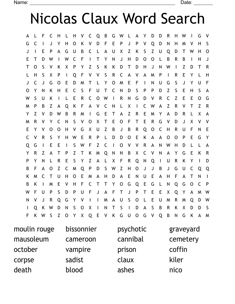 Nicolas Claux Word Search