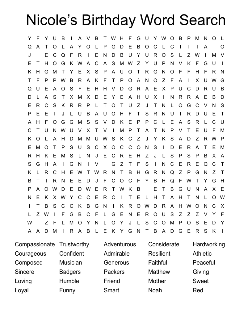 Nicole’s Birthday Word Search