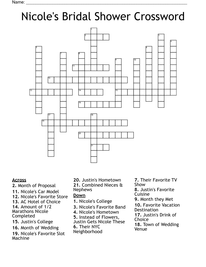 Nicole's Bridal Shower Crossword