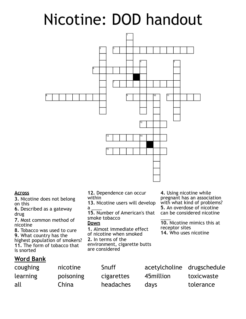Nicotine: DOD handout Crossword