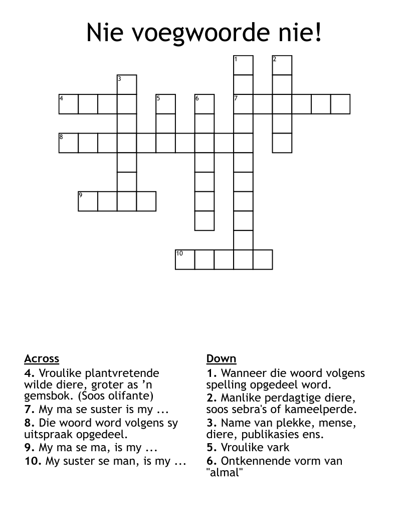 Nie voegwoorde nie! Crossword