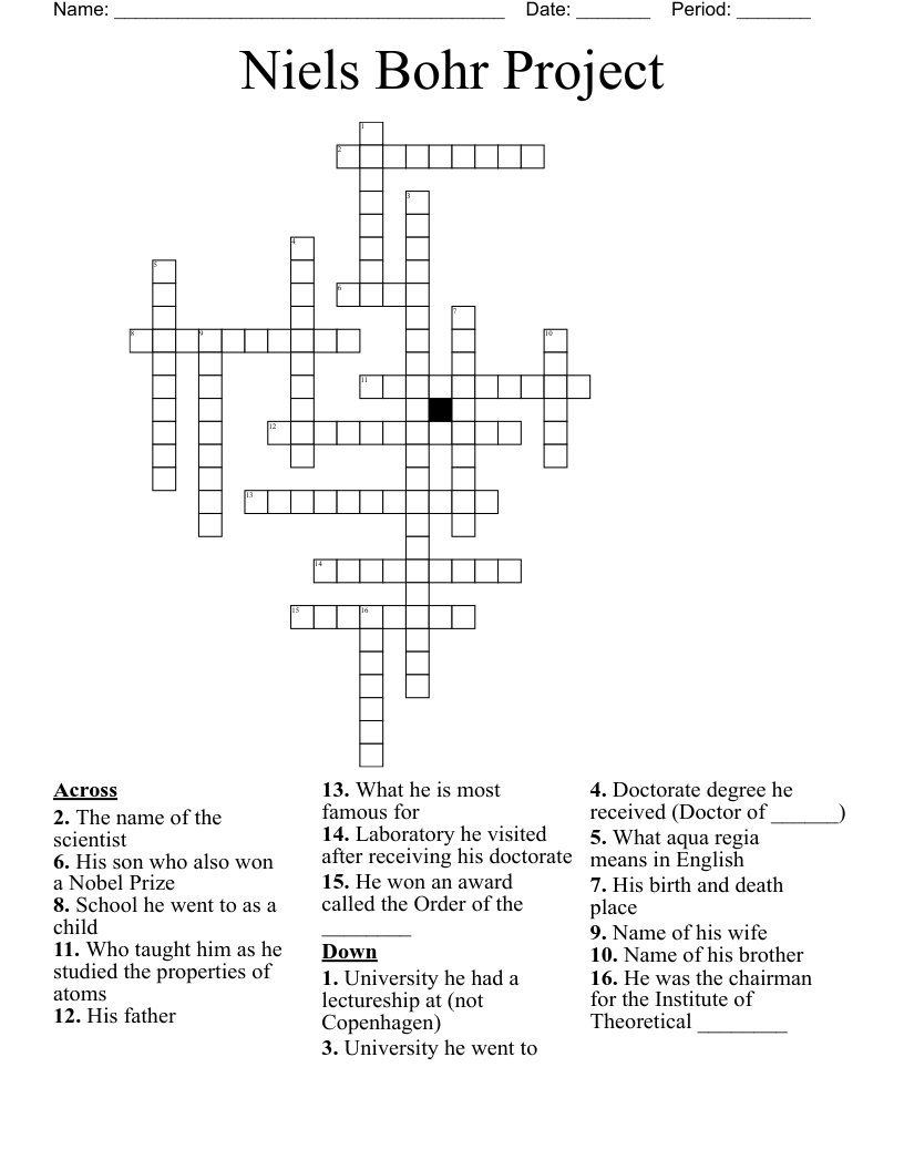 Niels Bohr Project Crossword